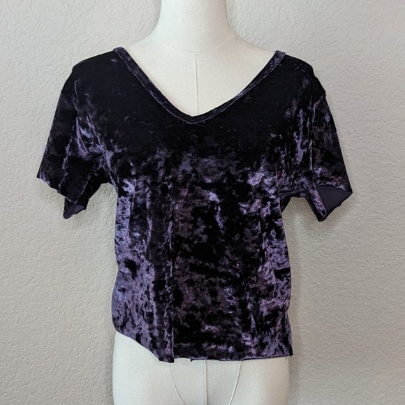 Aqua Blues Tops - Purple Velour Velvet V Neck Tee | Grunge, Goth, Whimsical | EUC Sz L
